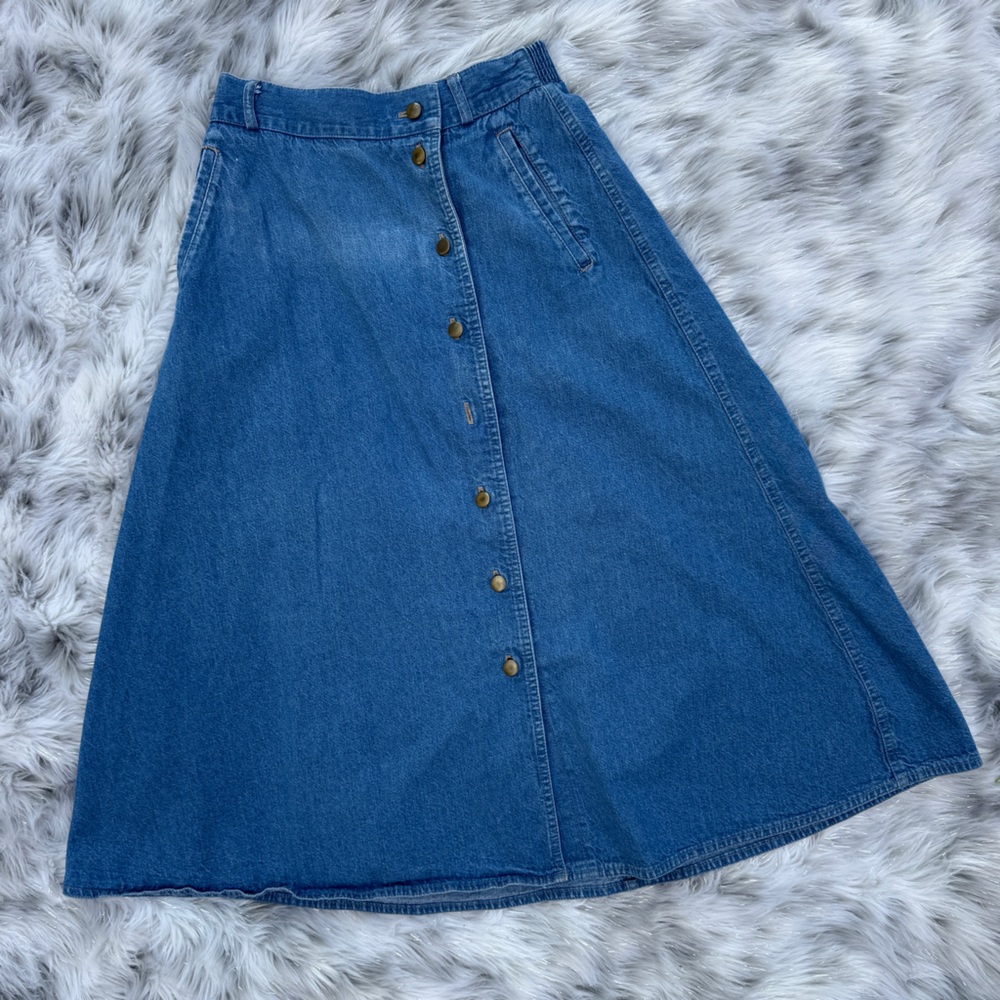 Vintage Blue Denim Button-Front Skirt